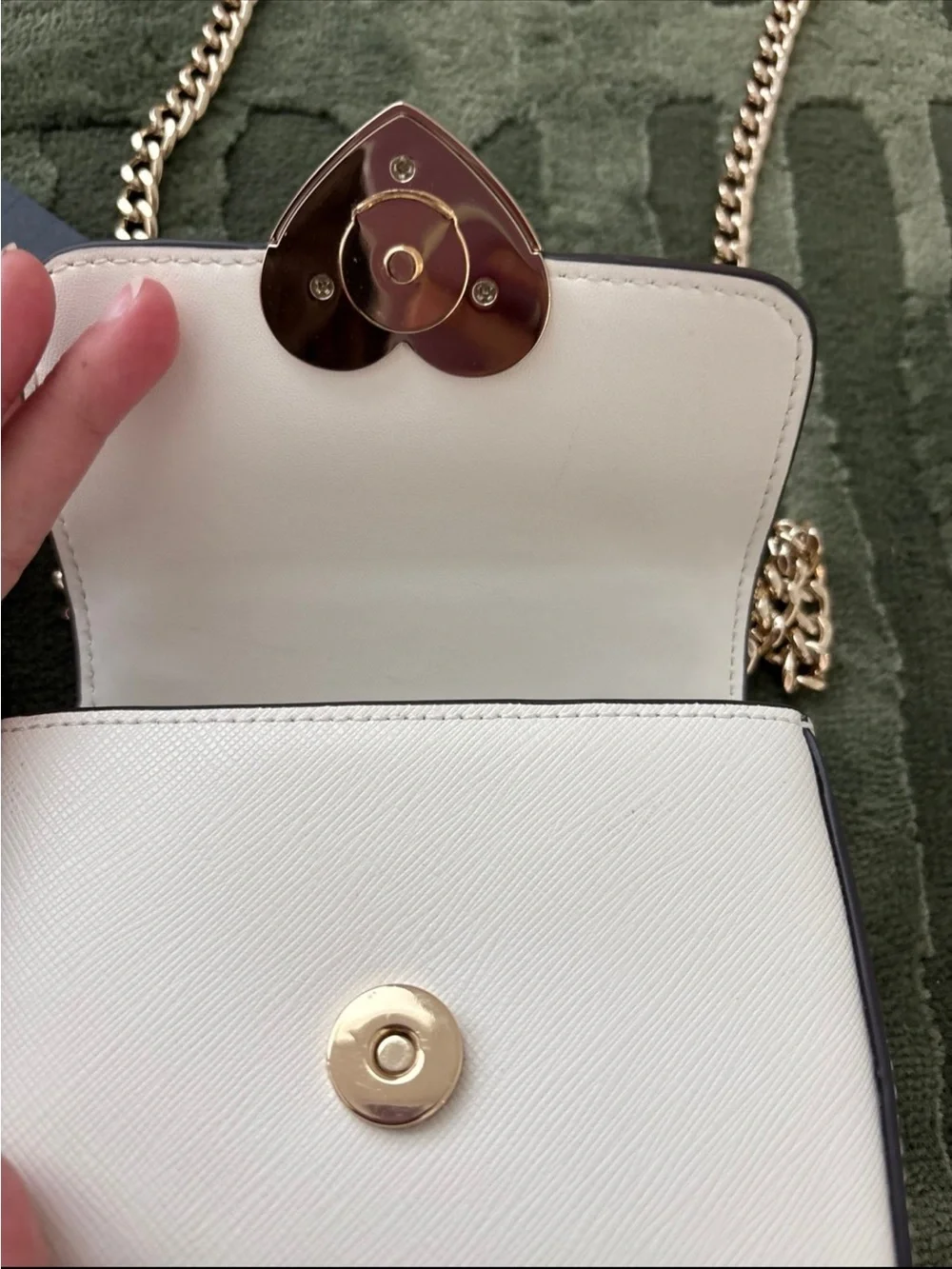 kate spade Cream Shoulder Bag with Red Heart Clasp